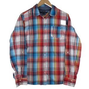 Tommy Hilfiger Shirt‎ Womens L Red Plaid Roll Tab Long Sleeve Casual Button Up